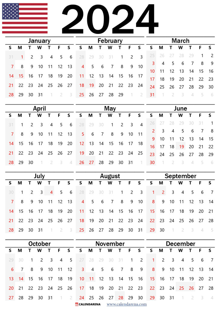 printable 2024 calendar USA