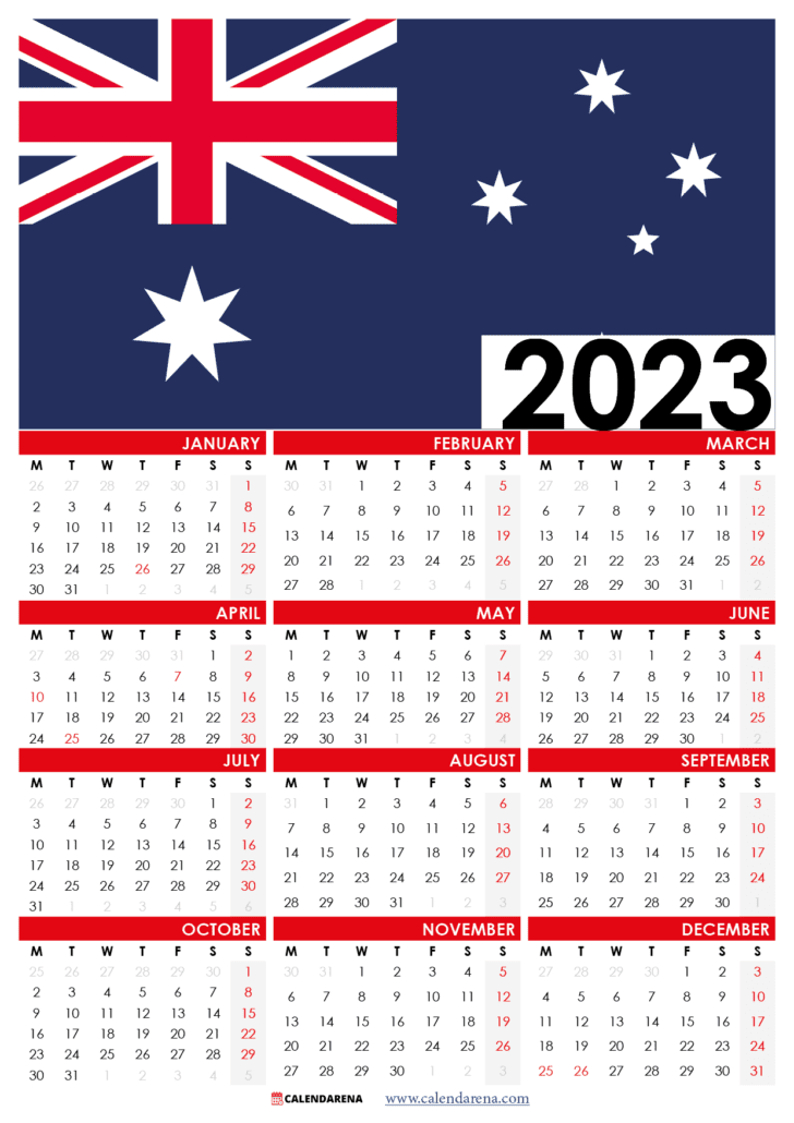 2023 calendar australia full flag