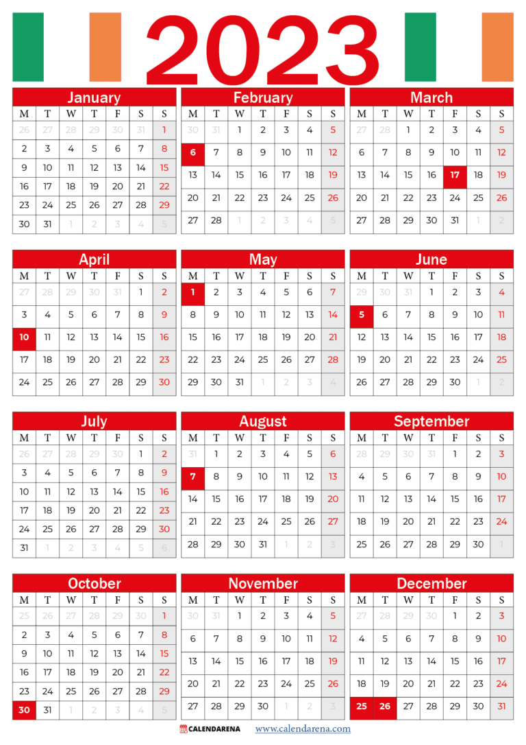 Calendar 2023 Ireland With Holidays Printable