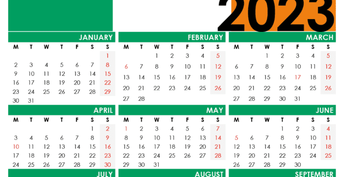 2023 calendar ireland with flag