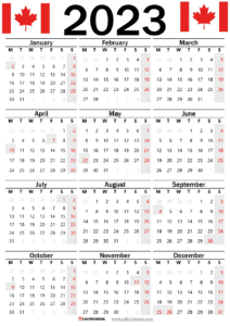 Canada 2023 Calendar With Holidays Printable