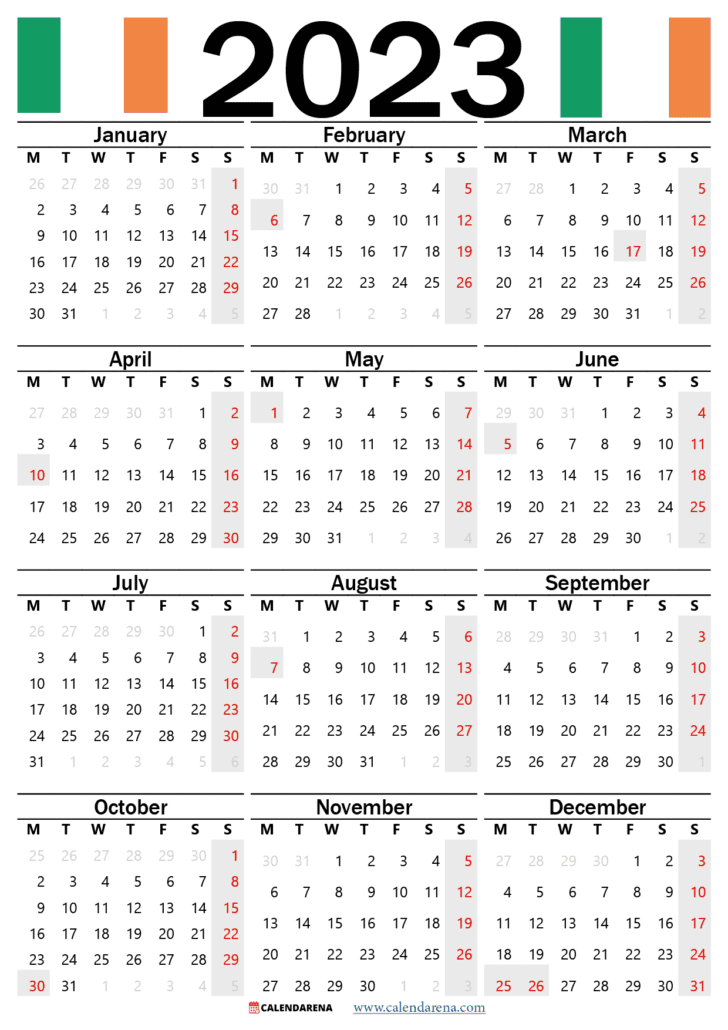 2023 calendar printable ireland