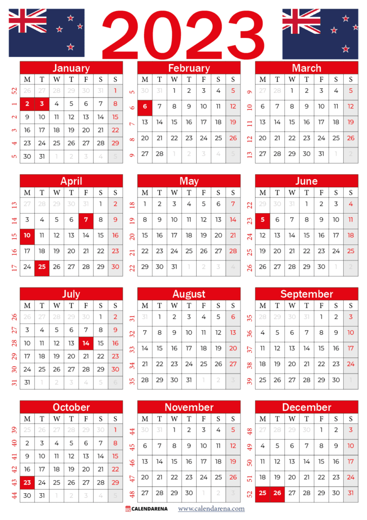 2023 calendar printable nz