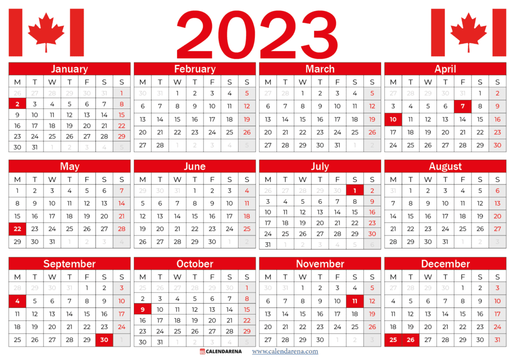 2023 calendar with holidays canada