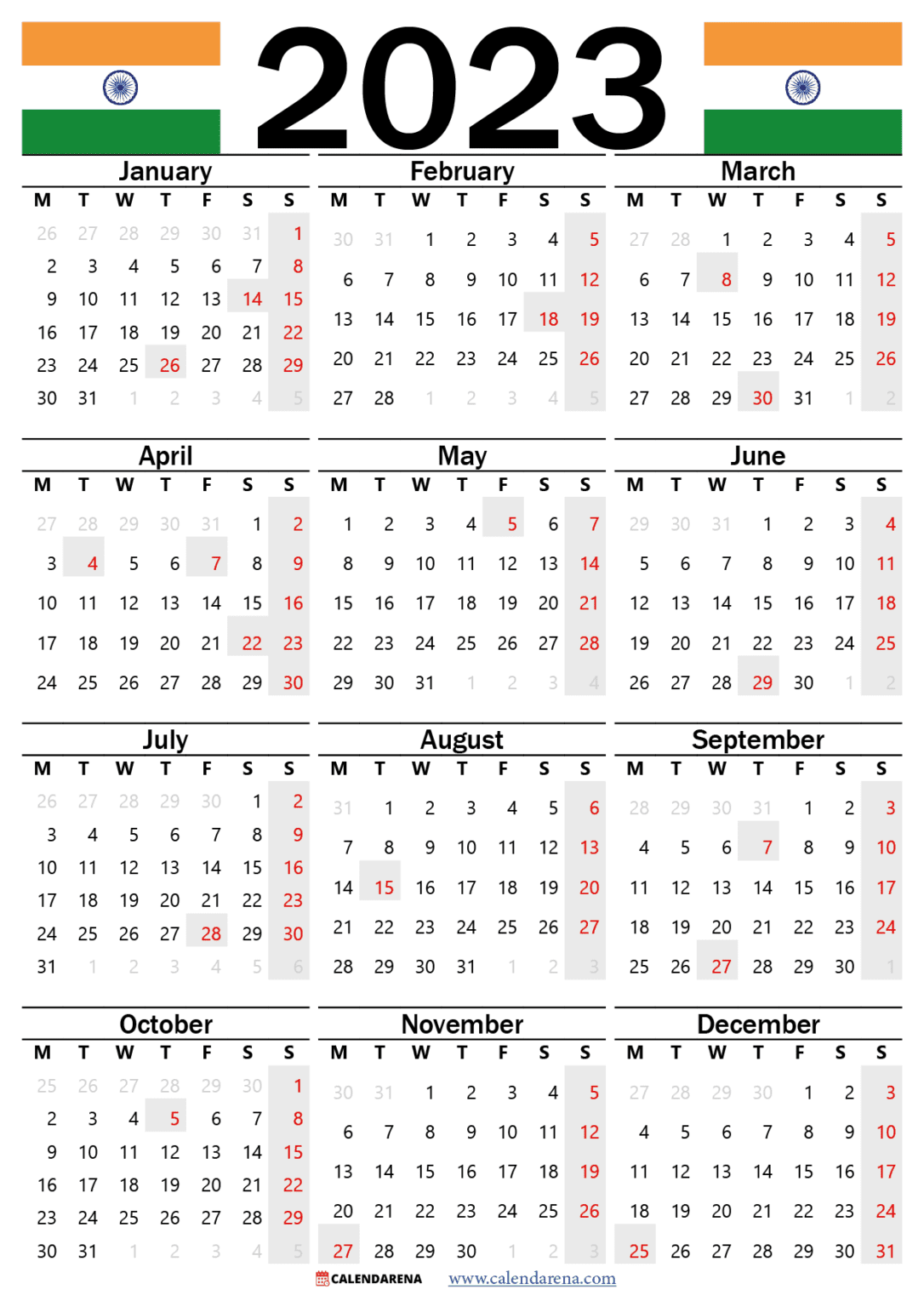 Calendar 2023 India With Holidays And Festivals