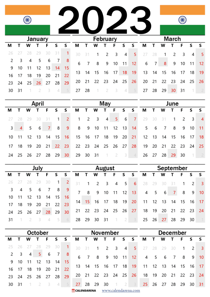 2023 calendar with holidays india