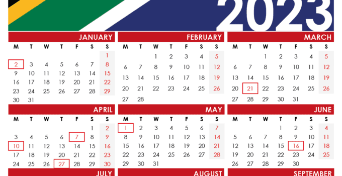 2023 calendar with holidays south africa