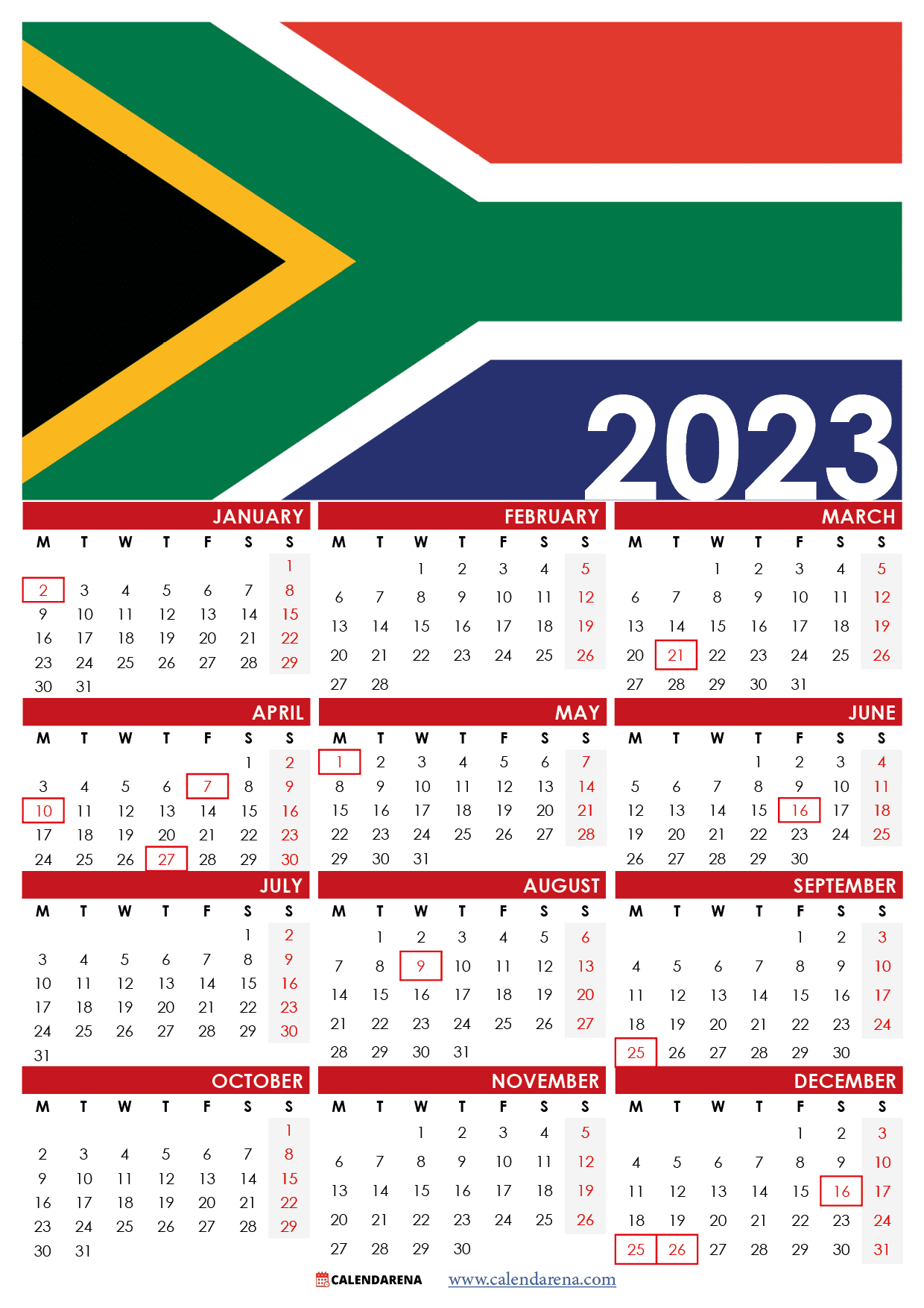 Calendar 2025 South Africa Excel 