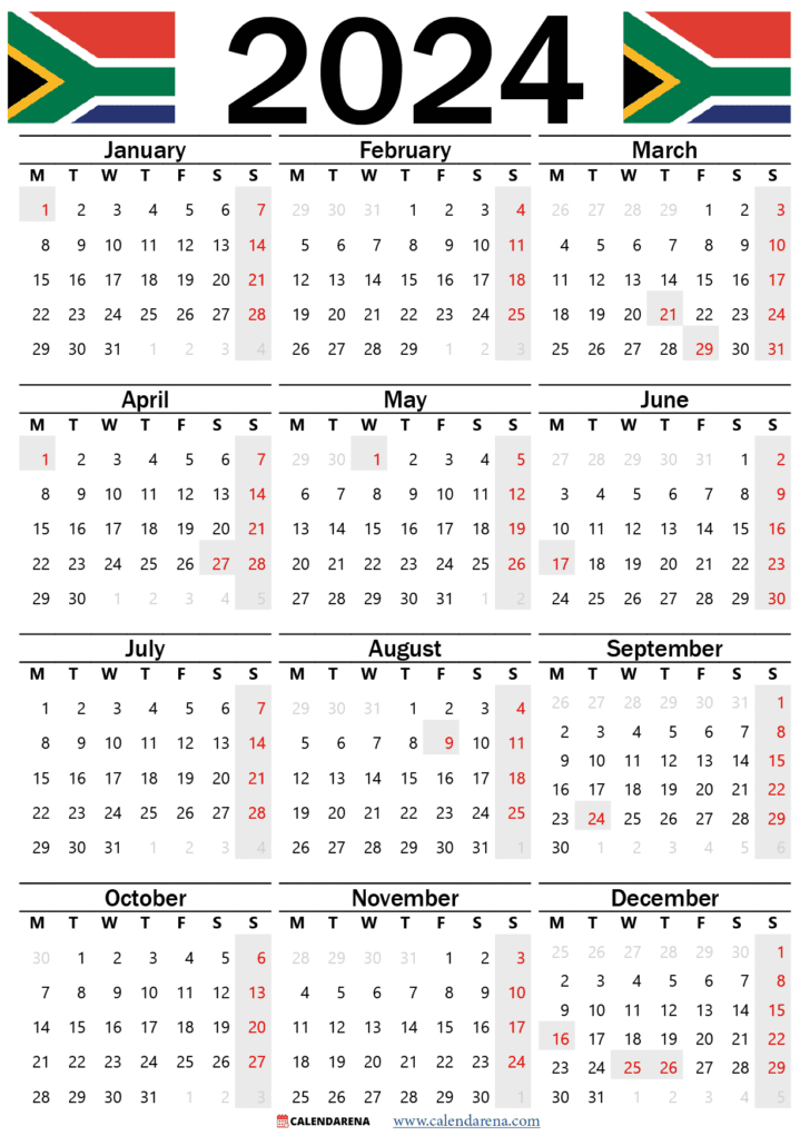 2024 calendar south africa with public holidays