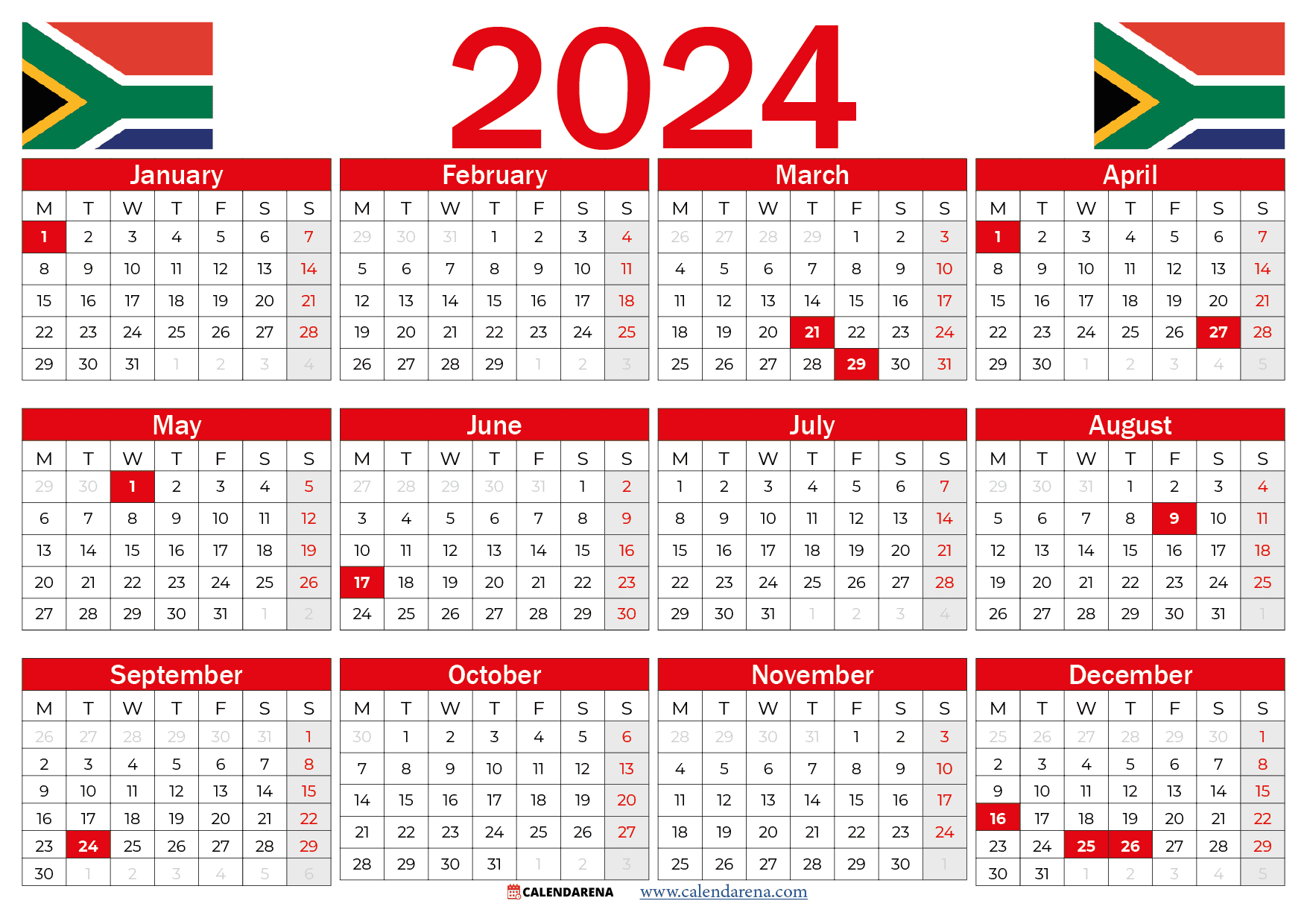 Calendar 2024 Printable South Africa - Calendar 2024 All Holidays