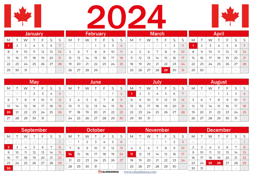 2024 calendar with holidays canada