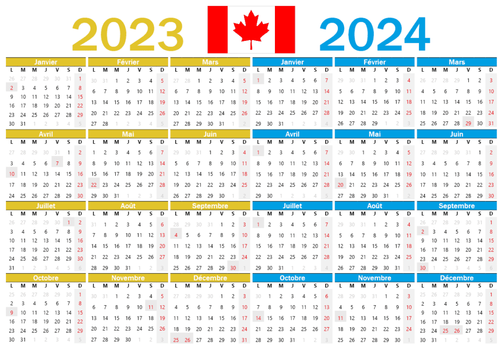 Calendrier 2023-2024 Québec Canada