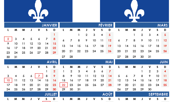 Calendrier 2023 À Imprimer Québec Canada