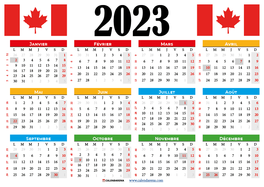 Calendrier 2023 Québec Canada