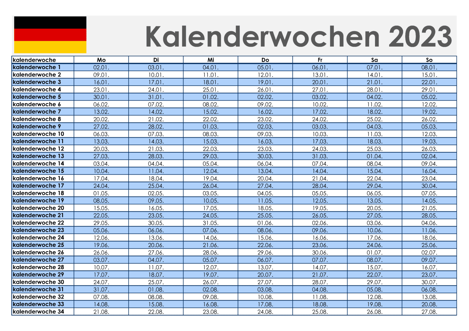 Kalenderwochen 2023 Landschaft Blau