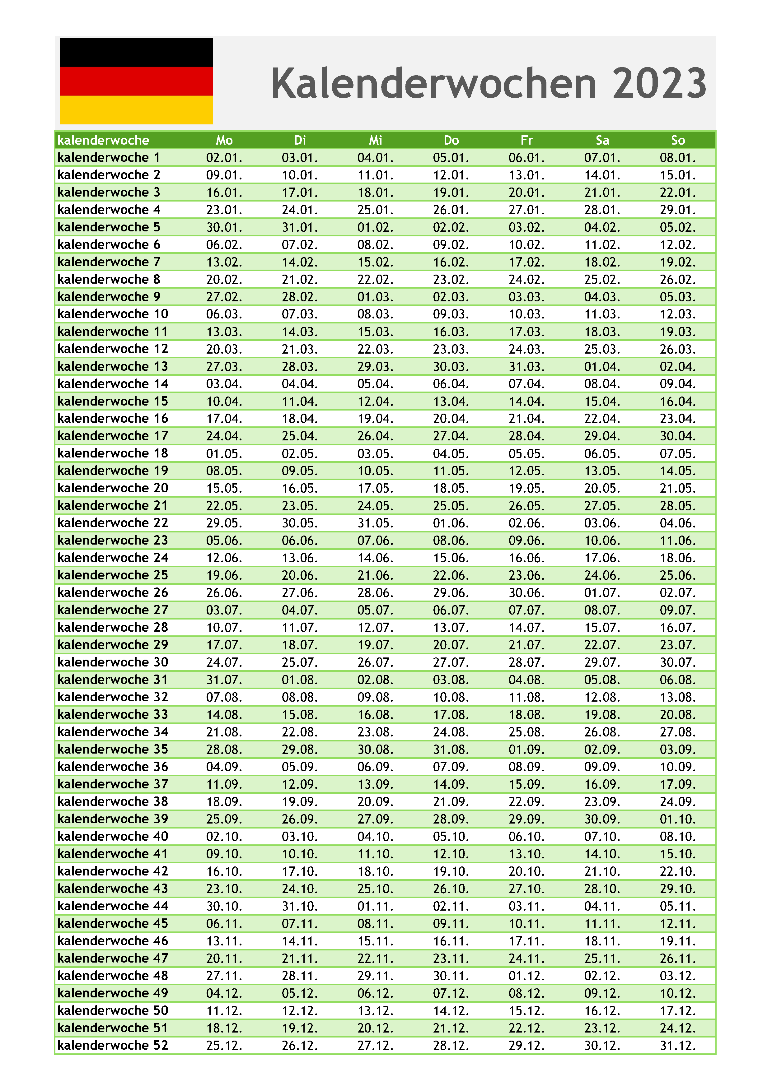Kalenderwochen 2023 Calendarena