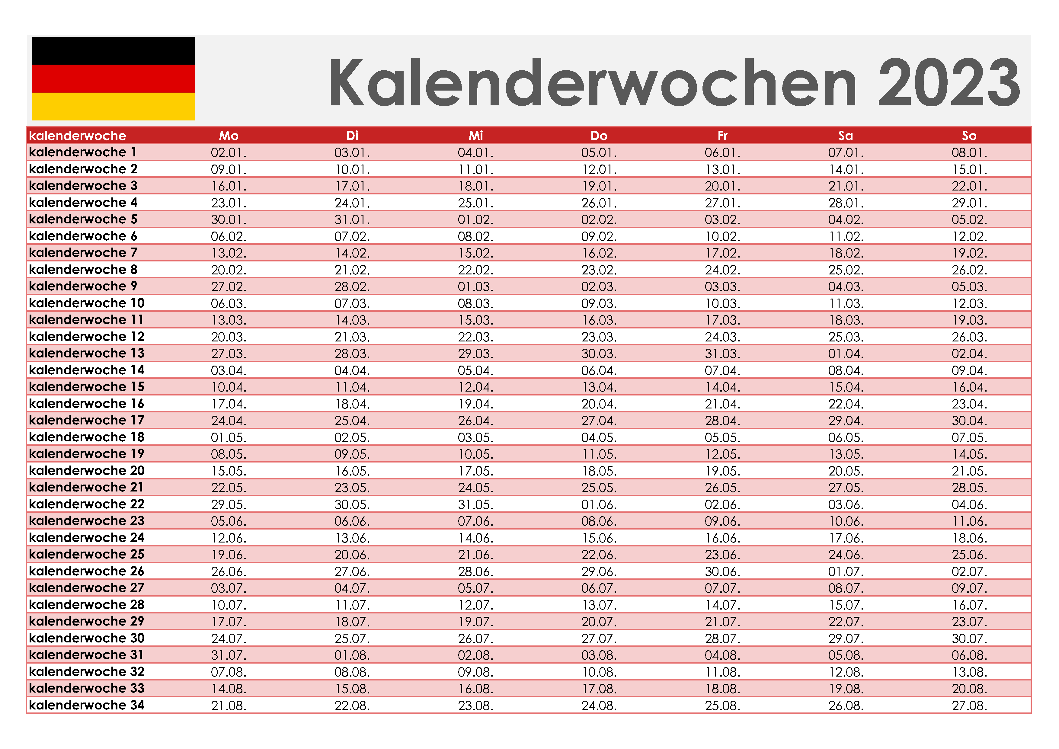 Kalender Mit Kalenderwochen 2023 Calendarena