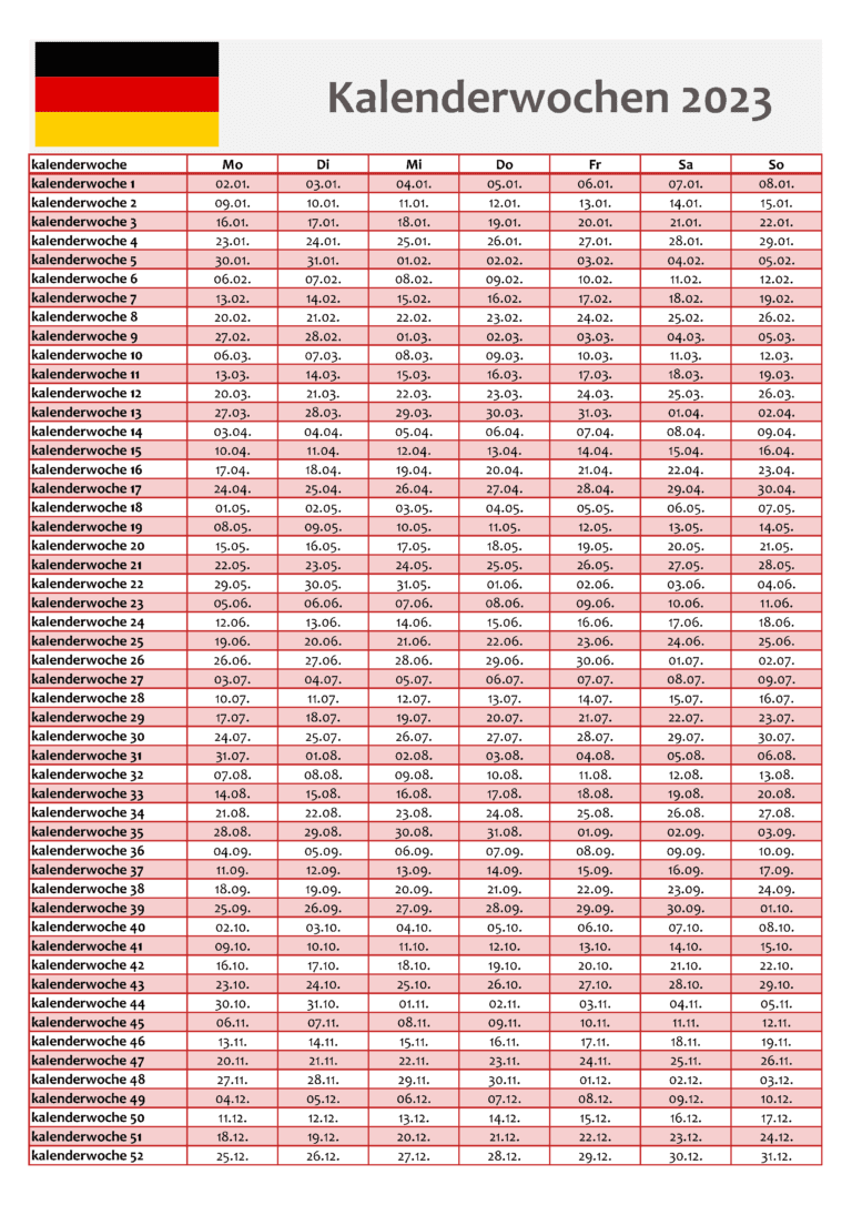 Kalenderwochen 2023 Zum Ausdrucken