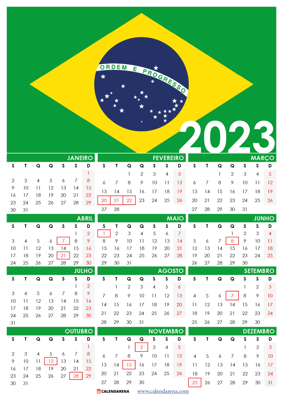 Calendário 2023 Com Feriados No Brasil Imprimir E Baixar Calendário