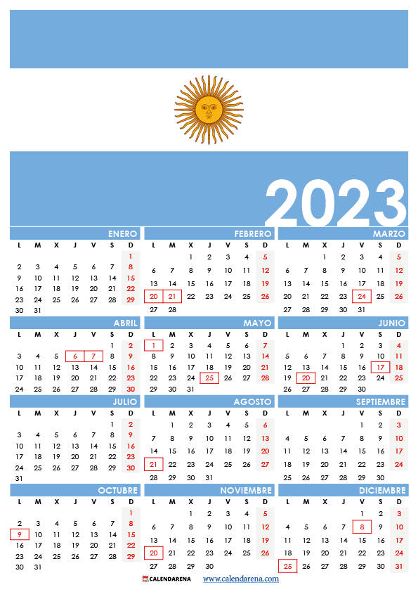 calendario 2023 argentina con feriados para imprimir