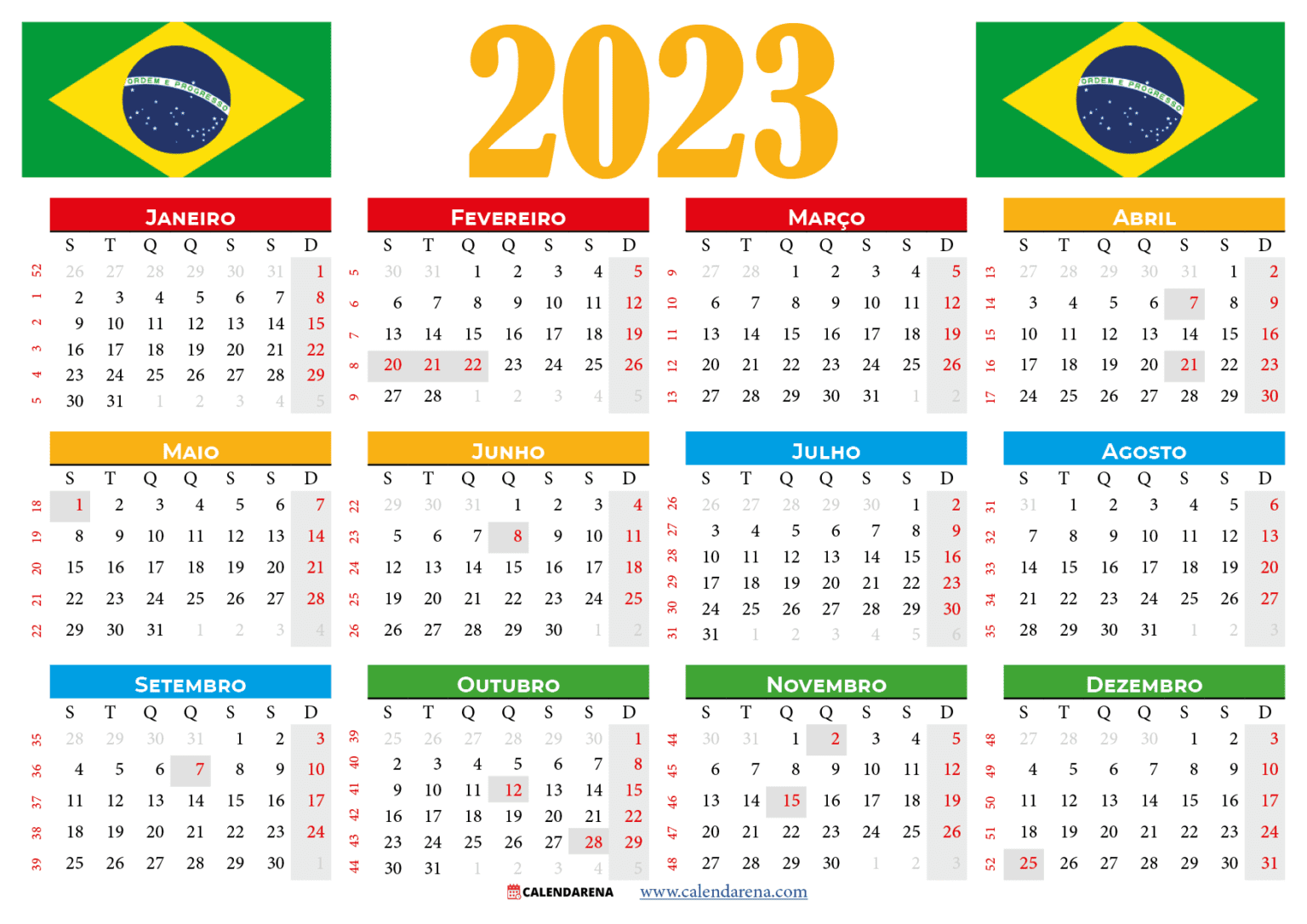 Calendario 2023 Com Feriados Brasileiros IMAGESEE