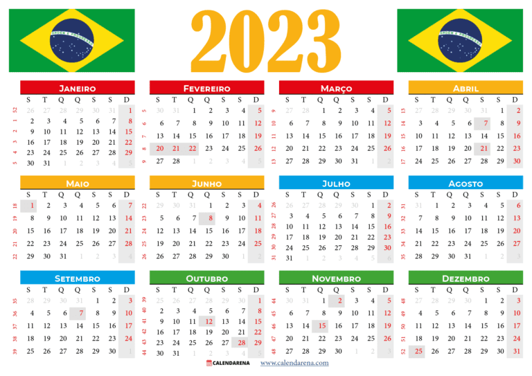 Calendário 2023 Brasil Para Imprimir Com Feriados