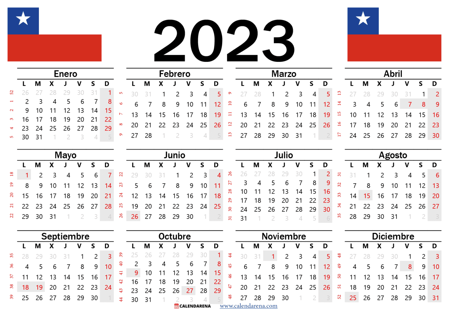 Calendario 2023 Para Chile Flag IMAGESEE