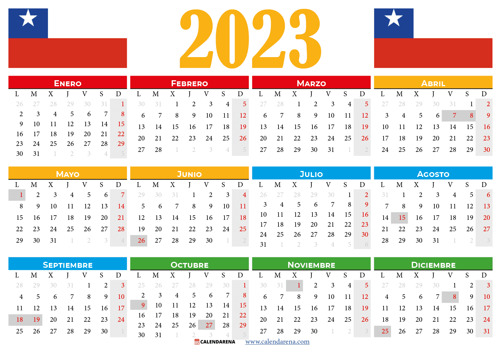 Calendario 2023 Chile Con Festivos PDF