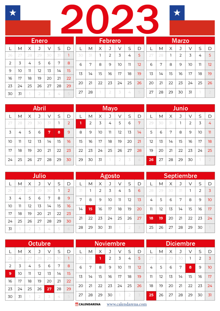 calendario 2023 con feriados chile