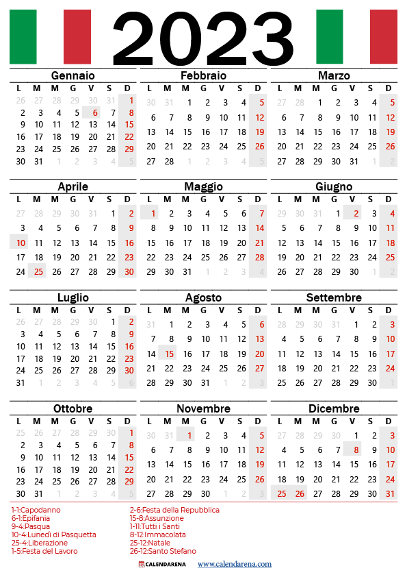 calendario 2023 con festività ITALIA
