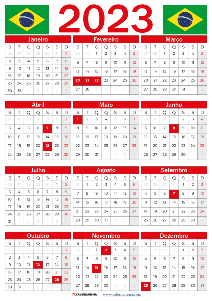 calendário 2023 feriados brasil