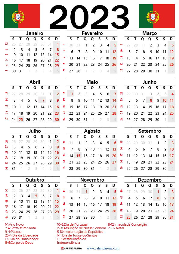 calendario 2023 imprimir portugal
