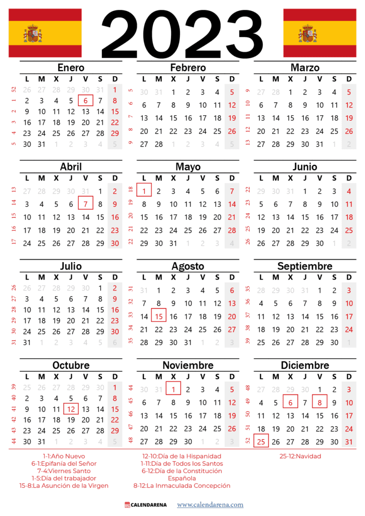 calendario 2023 para imprimir españa