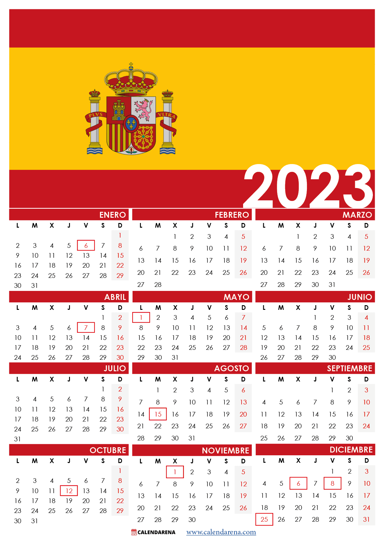 Calendario Para 2023 Con D As Festivos E N Meros De Semana Almanaques 1894