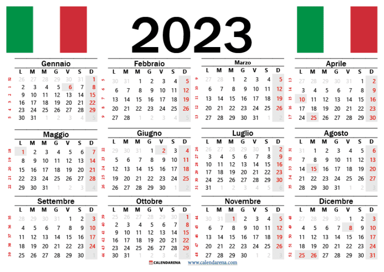 Calendario 2023 Da Stampare Con Festività Calendarena