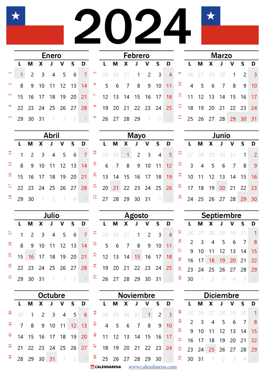 Calendario Chile 2024 Con Feriados Para Imprimir Calendar 2024 Images