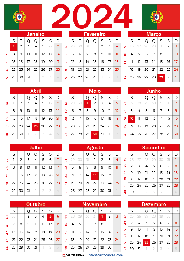 calendario 2024 imprimir portugal