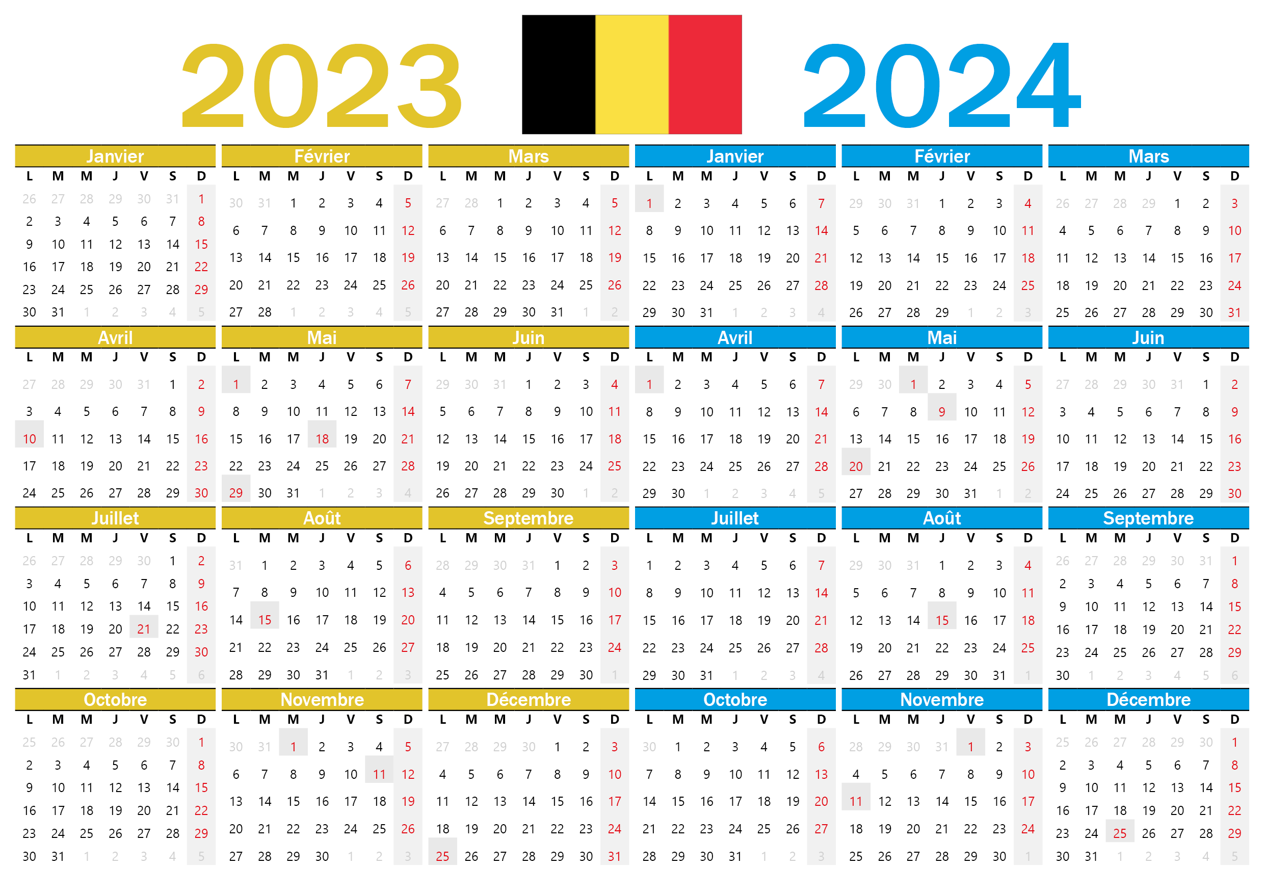 Calendrier 2023 • Calendrier Belgique
