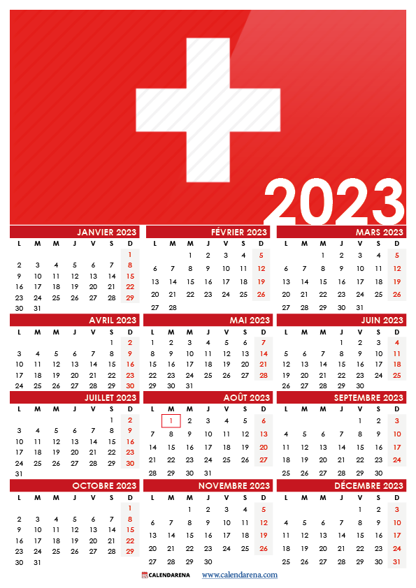 calendrier 2023 à imprimer Suisse