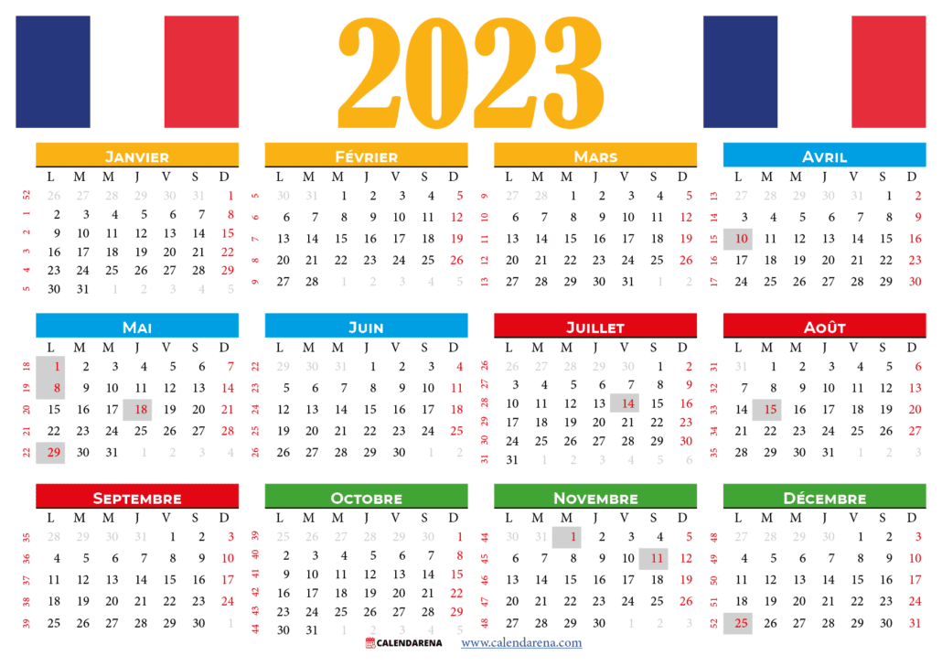 calendrier 2023 à imprimer france