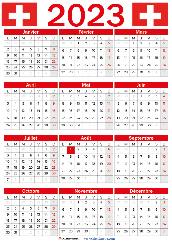 calendrier 2023 imprimer Suisse
