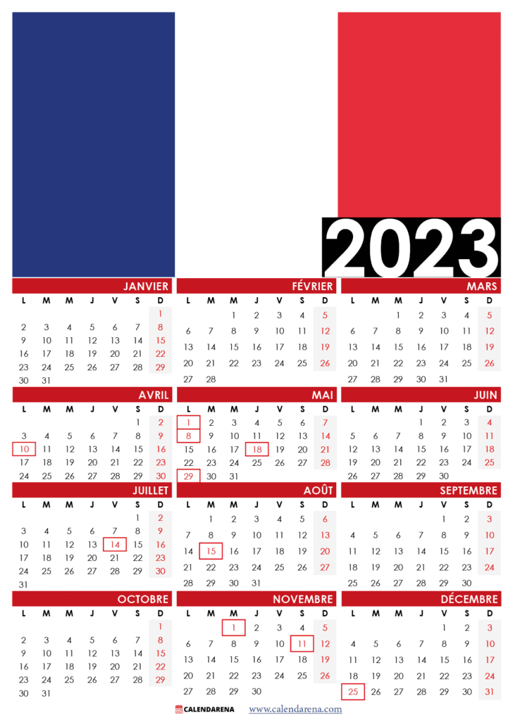 calendrier 2023 semaine france