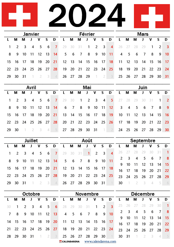 calendrier 2024 Suisse