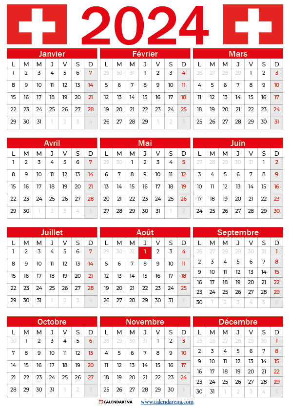 calendrier 2024 à imprimer Suisse