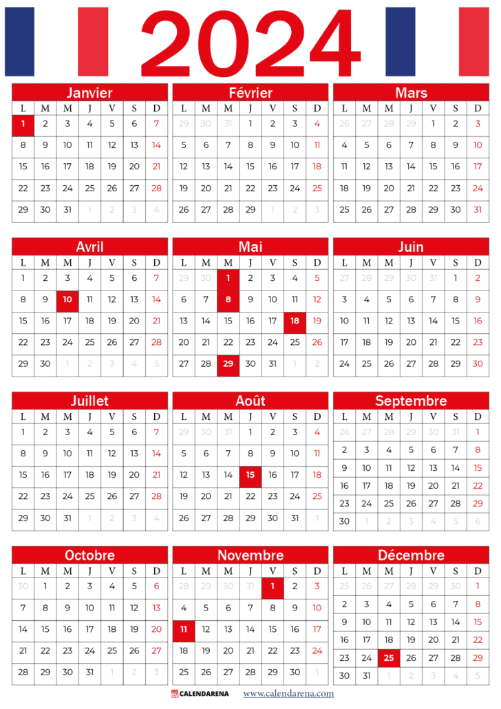 calendrier 2024 semaine france
