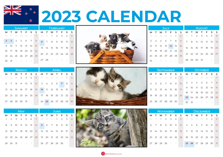 New Zealand 2023 Calendar With Holidays Printable 8671