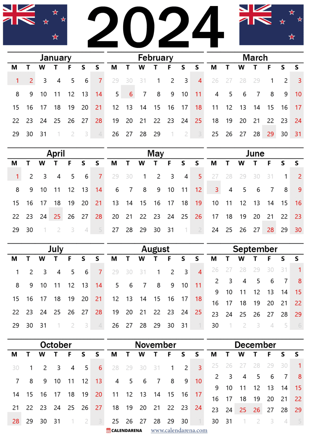 New Zealand 2023 Calendar With Holidays Printable 3075