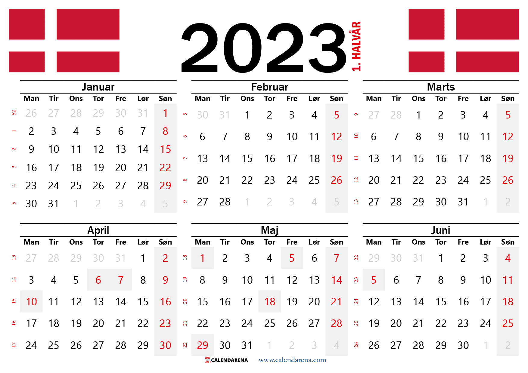 kalender 2023 1. halvår Danmark