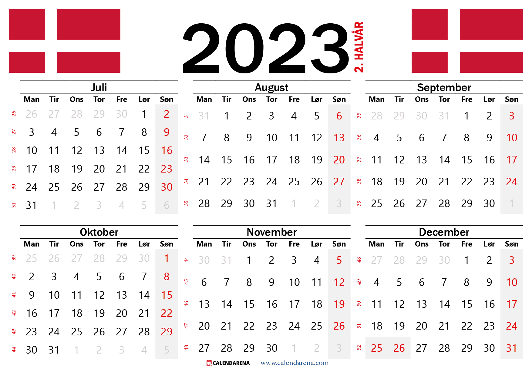 kalender 2023 2. halvår Danmark