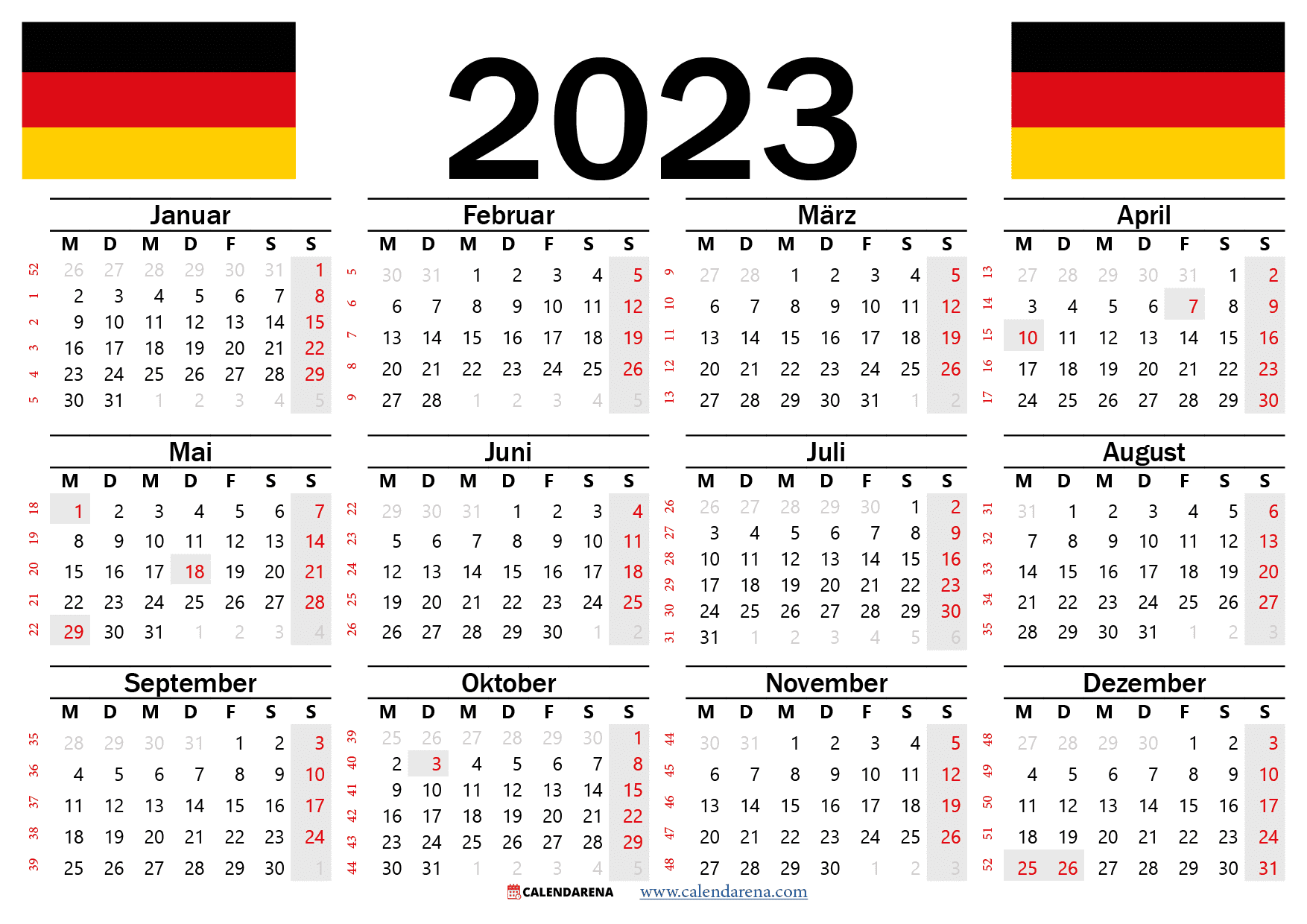 kalender 2023 drucken Deutschland